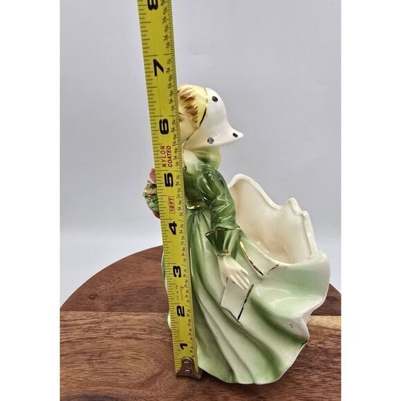 Vintage Lady Planter Green Dress Ceramic Figurine ~ Cottage Mothers Day - Picture 10 of 16